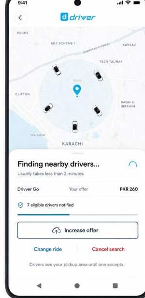 Finding nearby drivers screen