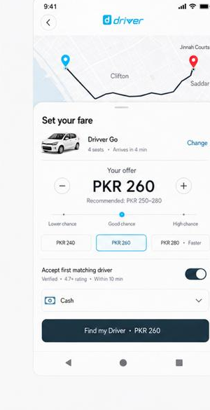 Set your fare screen